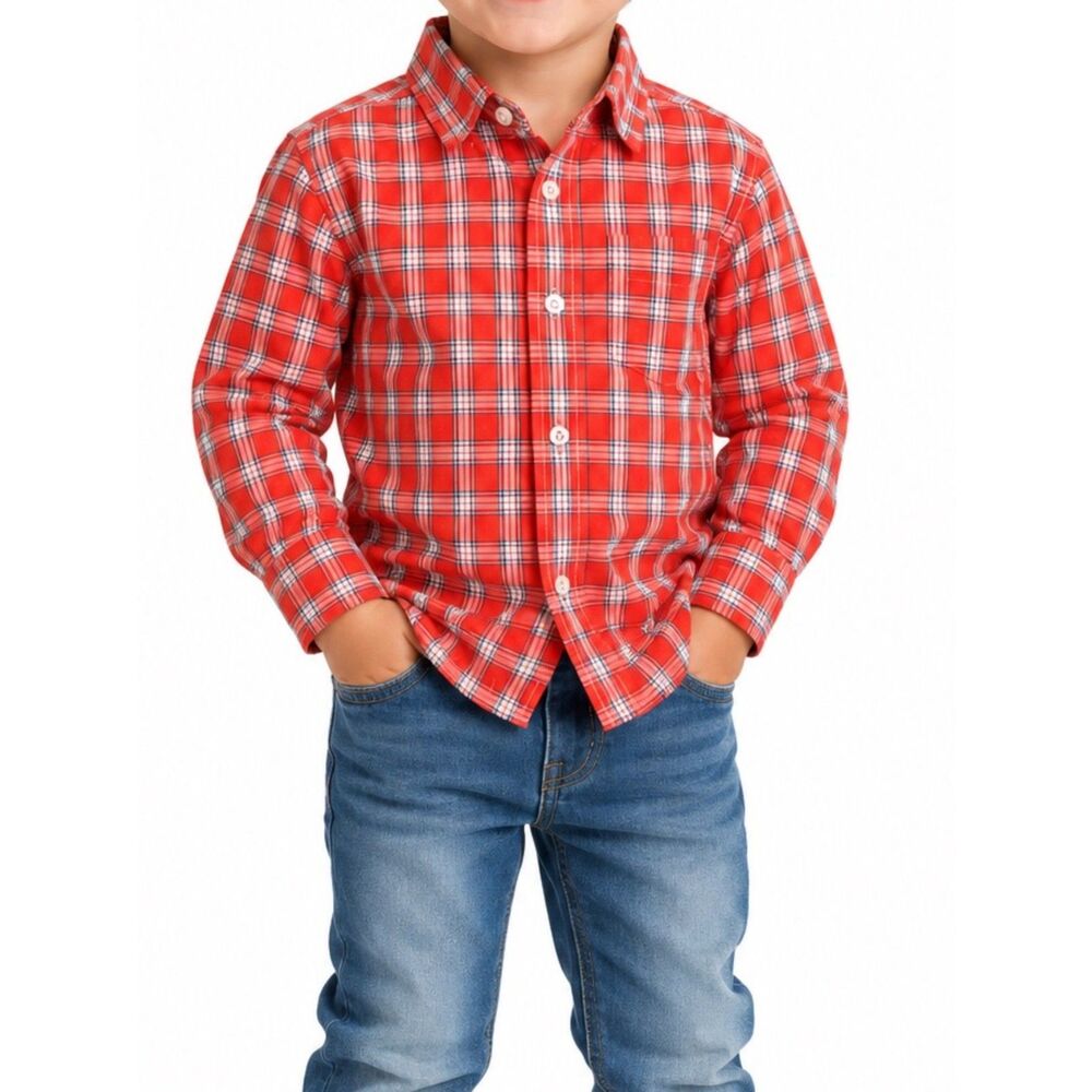 🔥5 for $30🔥 OshKosh B’gosh Boys Red Plaid Button Down Dress Shirt | Size 3T